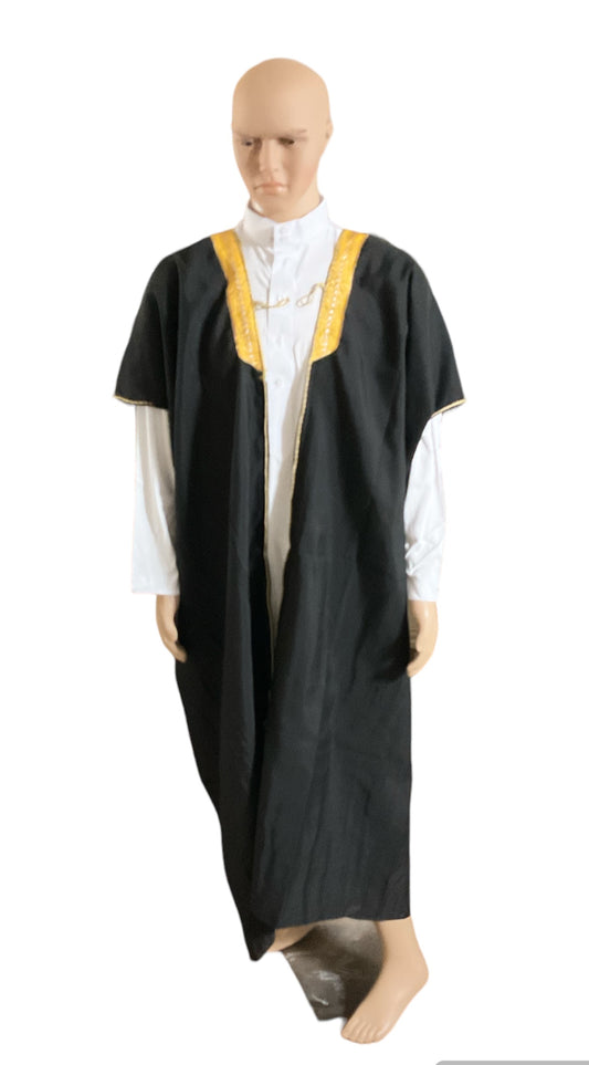 Traditional Black Arab Bisht Worn Over Thowb.