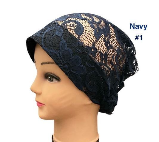 Lace Turban Padded Under Scarf Cap / Full Bonnet cover , Hard Front Style made in Kuwait