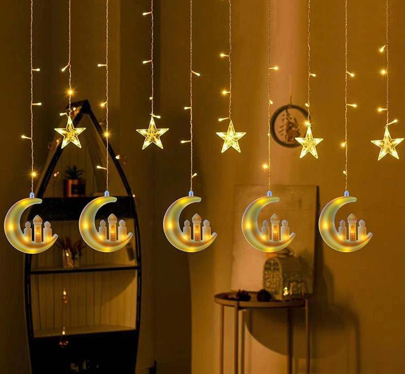 LED Ramadan Décor Moon String Lights for Crescent Party, Wedding, Ramadan, Eid, Suitable for Rooms, Dorm, Living Rooms