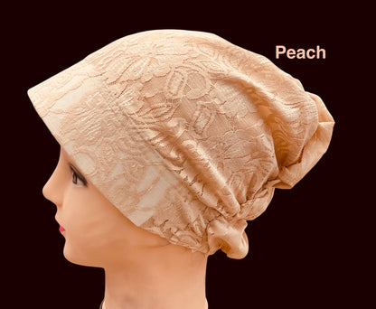 Lace Turban Padded Under Scarf Cap / Full Bonnet cover , Hard Front Style made in Kuwait
