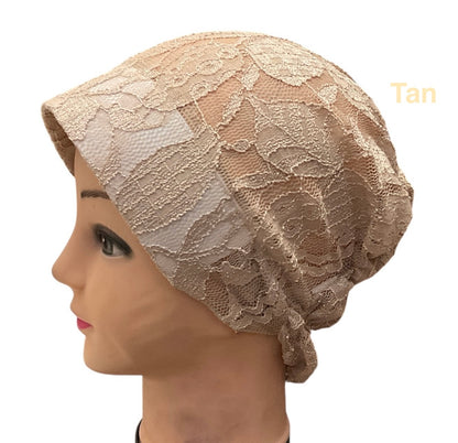 Lace Turban Padded Under Scarf Cap / Full Bonnet cover , Hard Front Style made in Kuwait