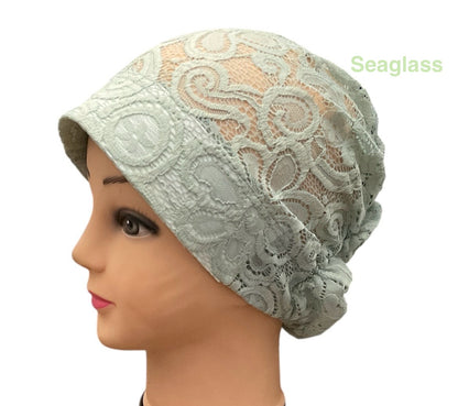 Lace Turban Padded Under Scarf Cap / Full Bonnet cover , Hard Front Style made in Kuwait