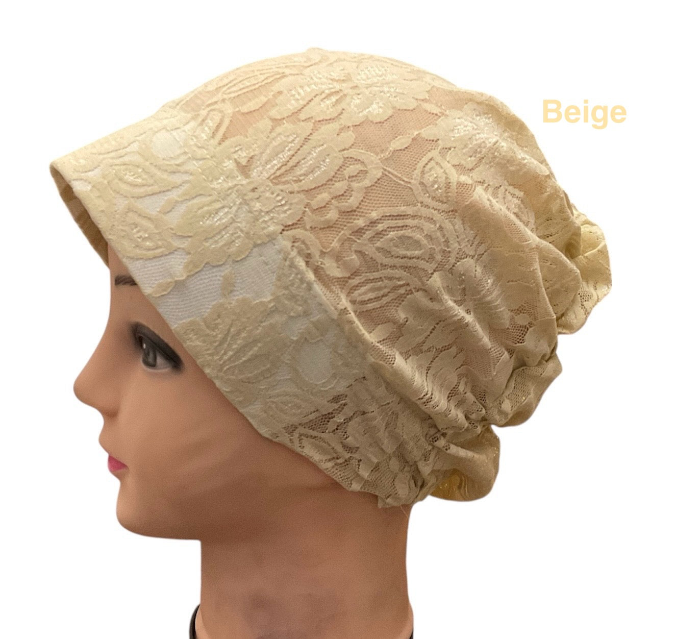 Lace Turban Padded Under Scarf Cap / Full Bonnet cover , Hard Front Style made in Kuwait