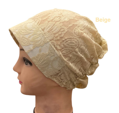 Lace Turban Padded Under Scarf Cap / Full Bonnet cover , Hard Front Style made in Kuwait