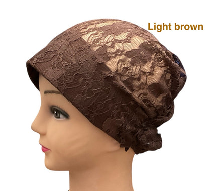 Lace Turban Padded Under Scarf Cap / Full Bonnet cover , Hard Front Style made in Kuwait