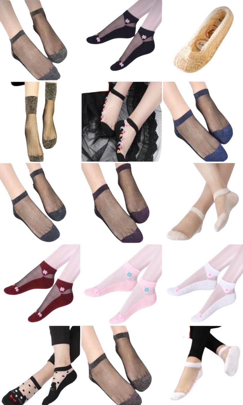 Cotton / Nylon Short Shiny Socks - Shiny Heels and Toes