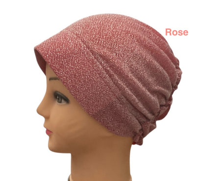 Shiny sparkle Turban Padded Under Scarf Cap / Full Bonnet cover , Hard Front Style made in Kuwait