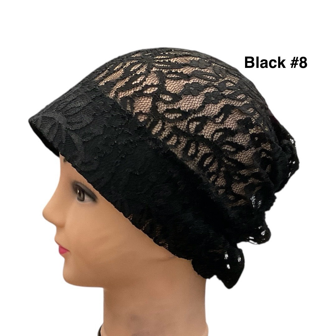 Lace Turban Padded Under Scarf Cap / Full Bonnet cover , Hard Front Style made in Kuwait