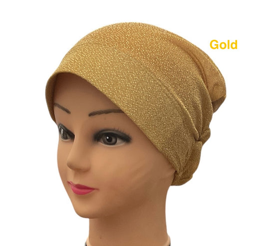 Shiny sparkle Turban Padded Under Scarf Cap / Full Bonnet cover , Hard Front Style made in Kuwait