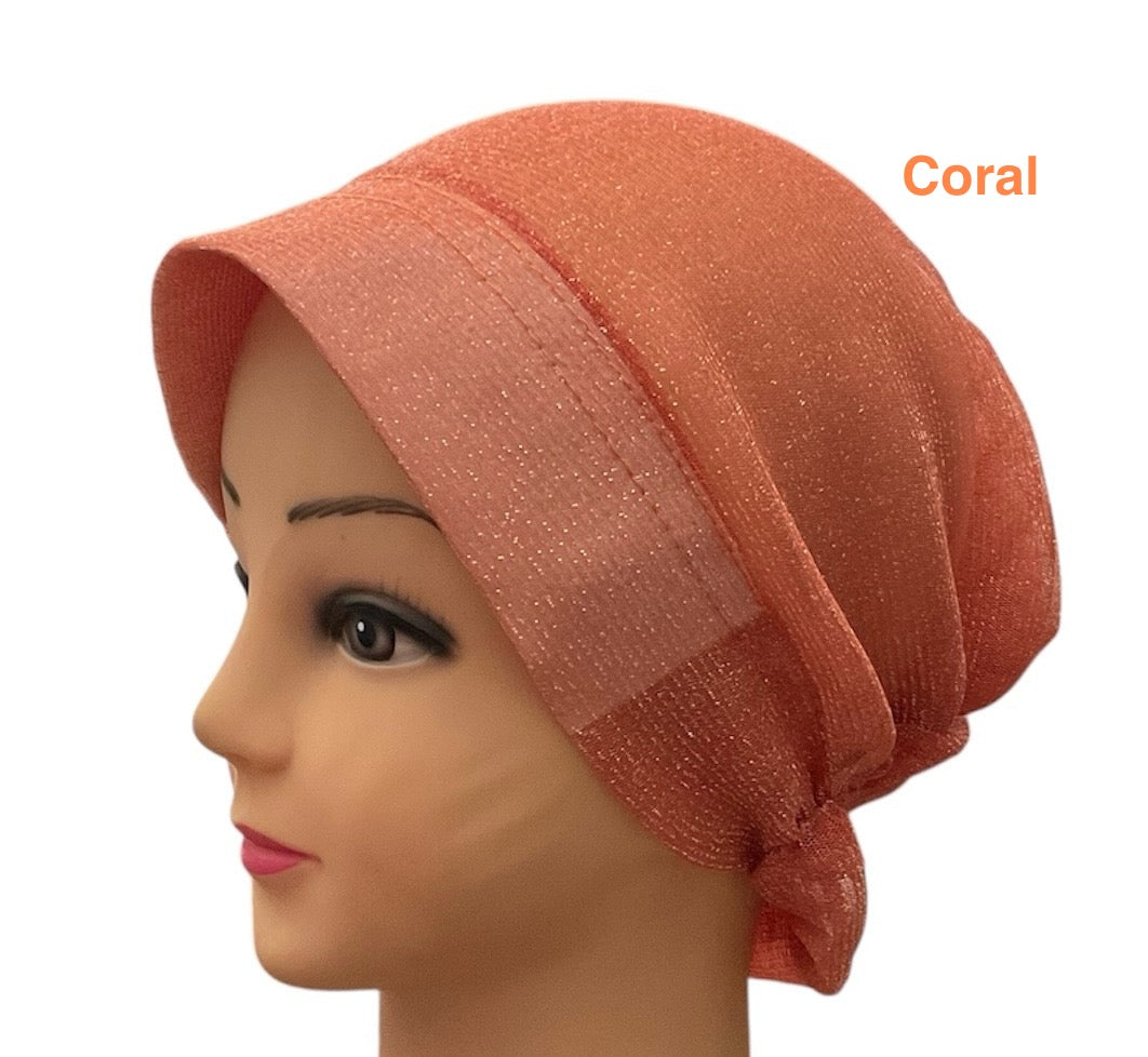 Shiny sparkle Turban Padded Under Scarf Cap / Full Bonnet cover , Hard Front Style made in Kuwait
