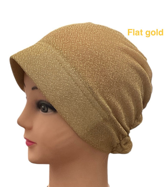 Shiny sparkle Turban Padded Under Scarf Cap / Full Bonnet cover , Hard Front Style made in Kuwait