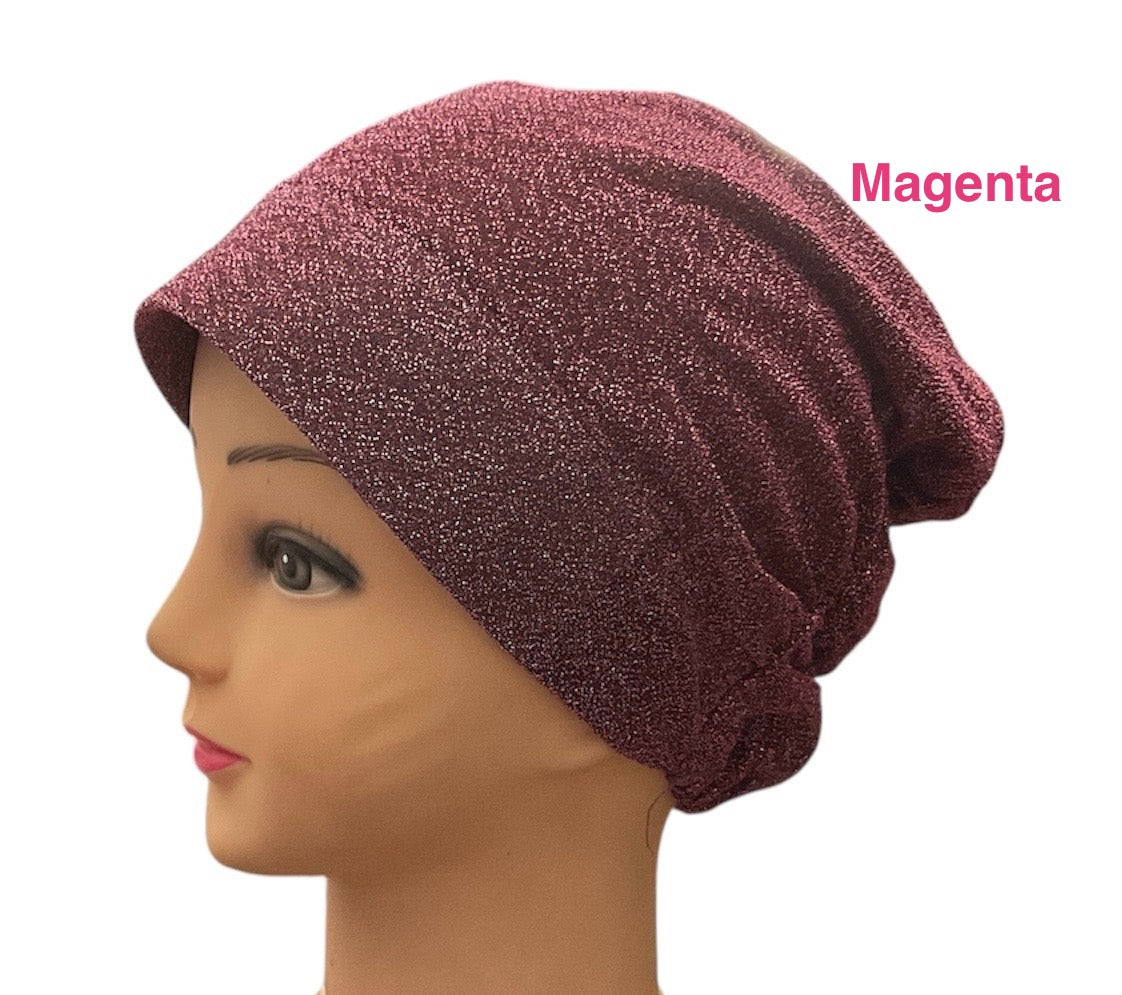 Shiny sparkle Turban Padded Under Scarf Cap / Full Bonnet cover , Hard Front Style made in Kuwait