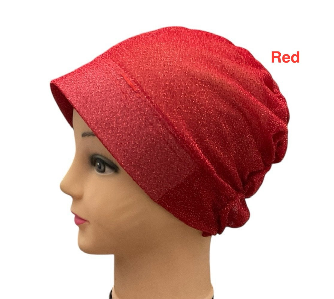 Shiny sparkle Turban Padded Under Scarf Cap / Full Bonnet cover , Hard Front Style made in Kuwait