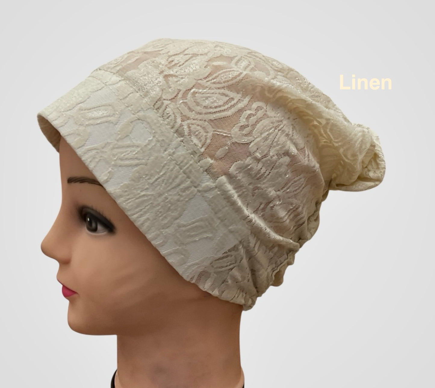 Lace Turban Padded Under Scarf Cap / Full Bonnet cover , Hard Front Style made in Kuwait