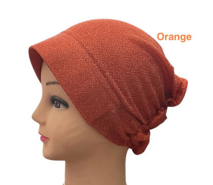 Shiny sparkle Turban Padded Under Scarf Cap / Full Bonnet cover , Hard Front Style made in Kuwait