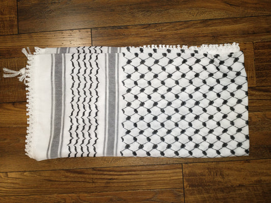 Palestine Authentic Black and White keffiyeh or Shemagh with Tassels on all Sides