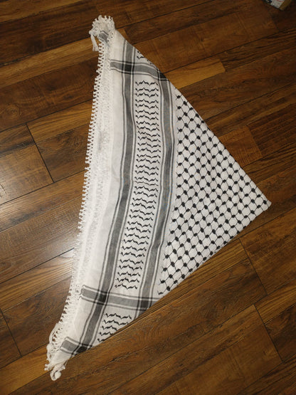 Palestine Authentic Black and White keffiyeh or Shemagh with Tassels on all Sides