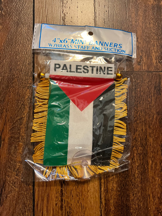 PALESTINE MINI BANNER FLAG 4 x 6" with BRASS STAFF & SUCTION CUP