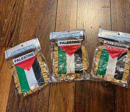 PALESTINE MINI BANNER FLAG 4 x 6" with BRASS STAFF & SUCTION CUP