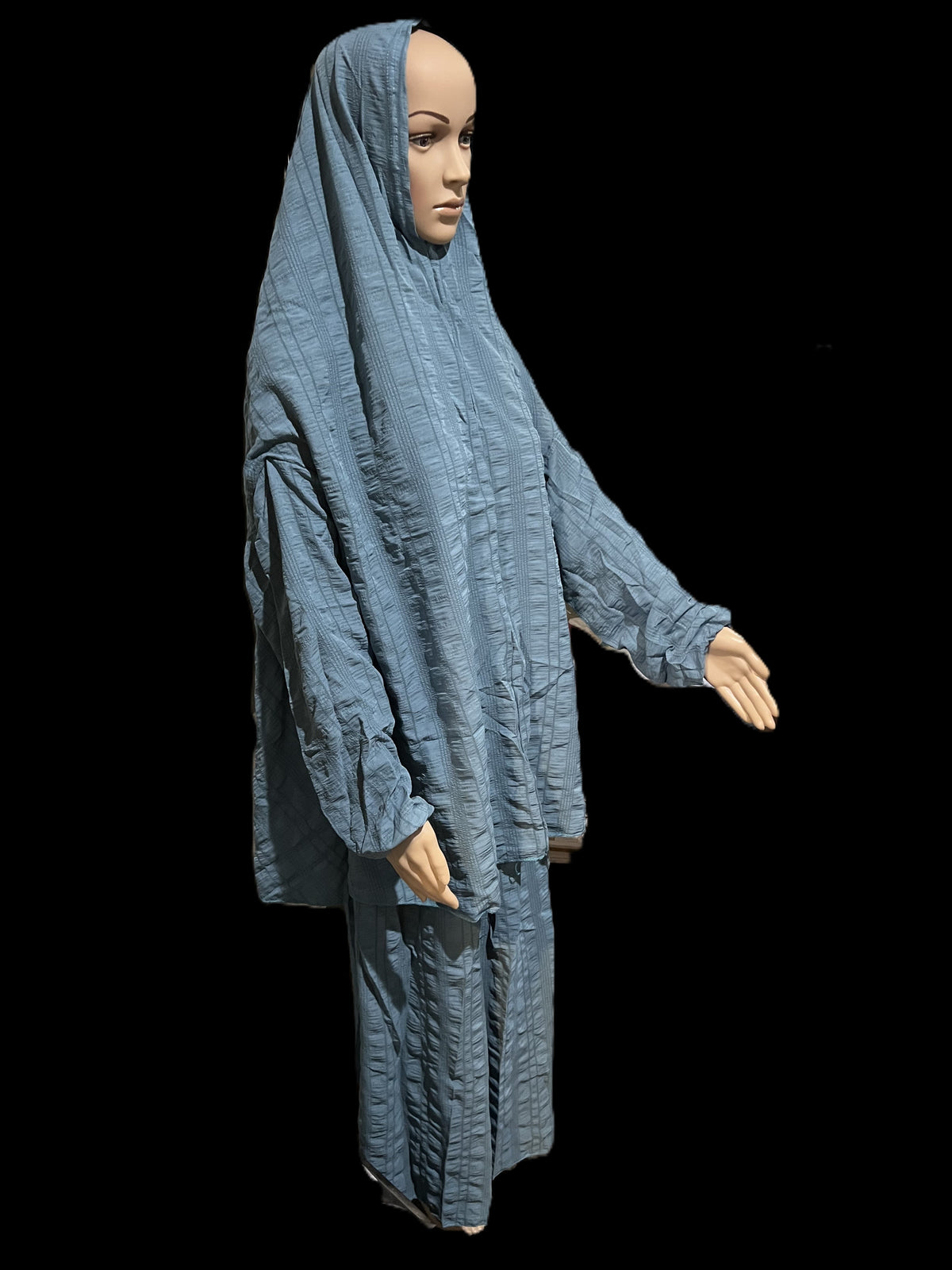 Muslim Women Blue Light Weight Two-Piece Prayer Outfit -  Plain with Wrinkled Patterns - Prayer Dress for Women (Copy)