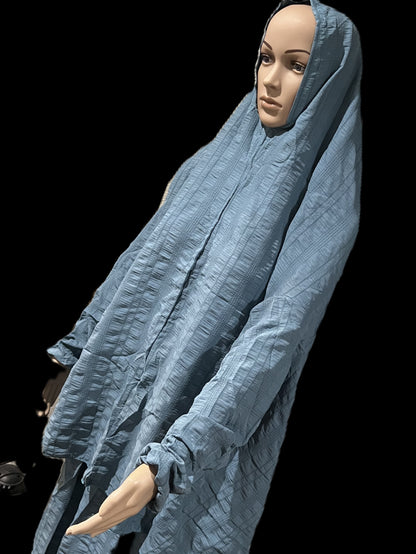 Muslim Women Blue Light Weight Two-Piece Prayer Outfit -  Plain with Wrinkled Patterns - Prayer Dress for Women (Copy)