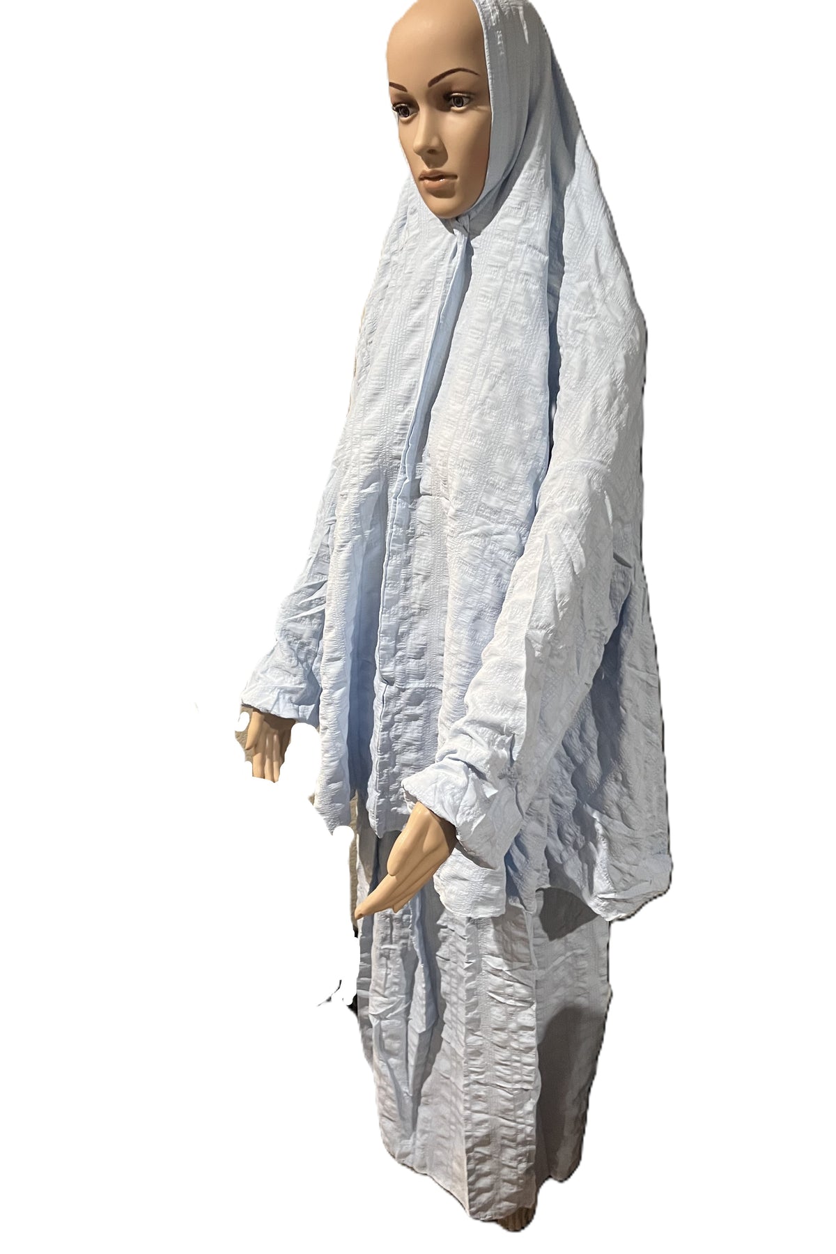 Muslim Women Light Weight Two-Piece Prayer Outfit -  Plain with Wrinkled Patterns - Prayer Dress for Women