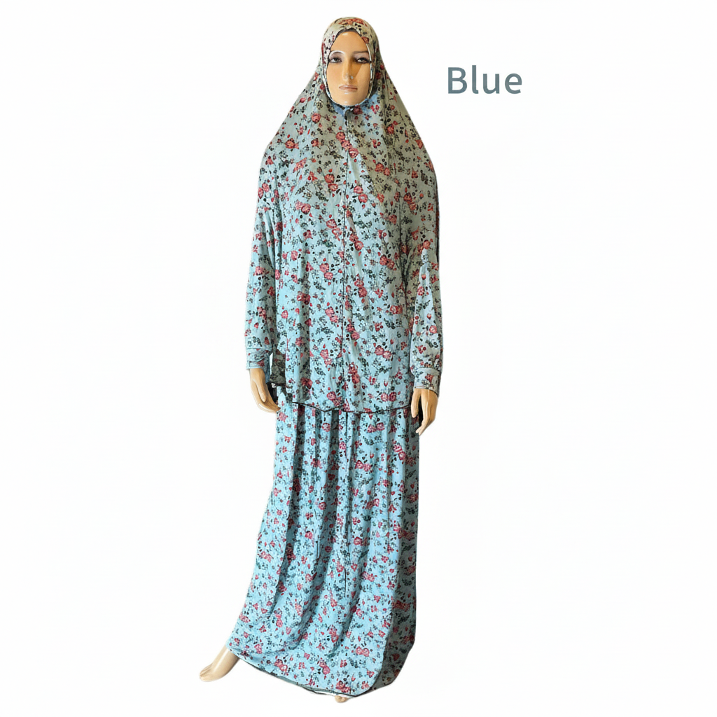Muslim Women Two-Piece Prayer Outfit -  Flower Patterns - Prayer Set for Women