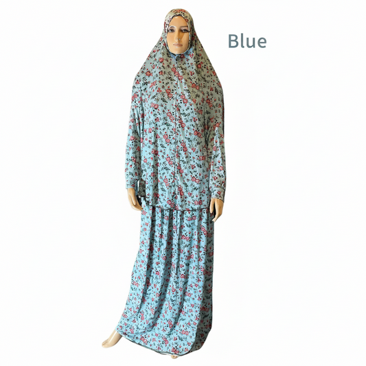 Muslim Women Two-Piece Prayer Outfit -  Flower Patterns - Prayer Set for Women