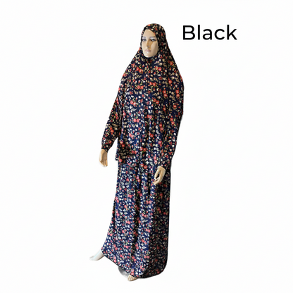 Muslim Women Two-Piece Prayer Outfit -  Flower Patterns - Prayer Set for Women