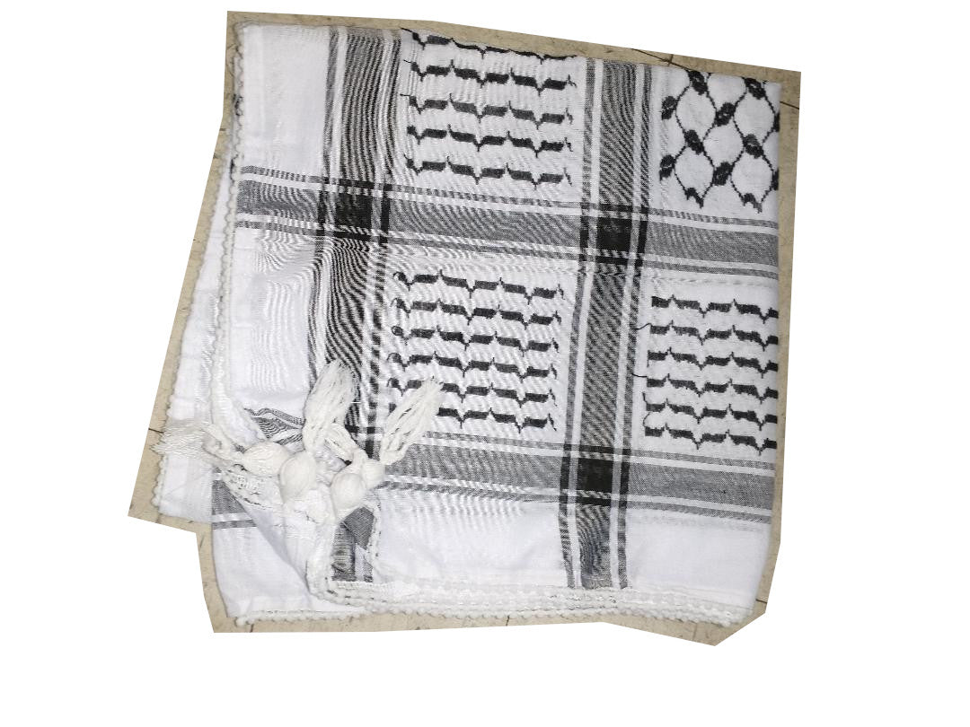 Palestine Authentic Black and White keffiyeh or Shemagh with Tassels