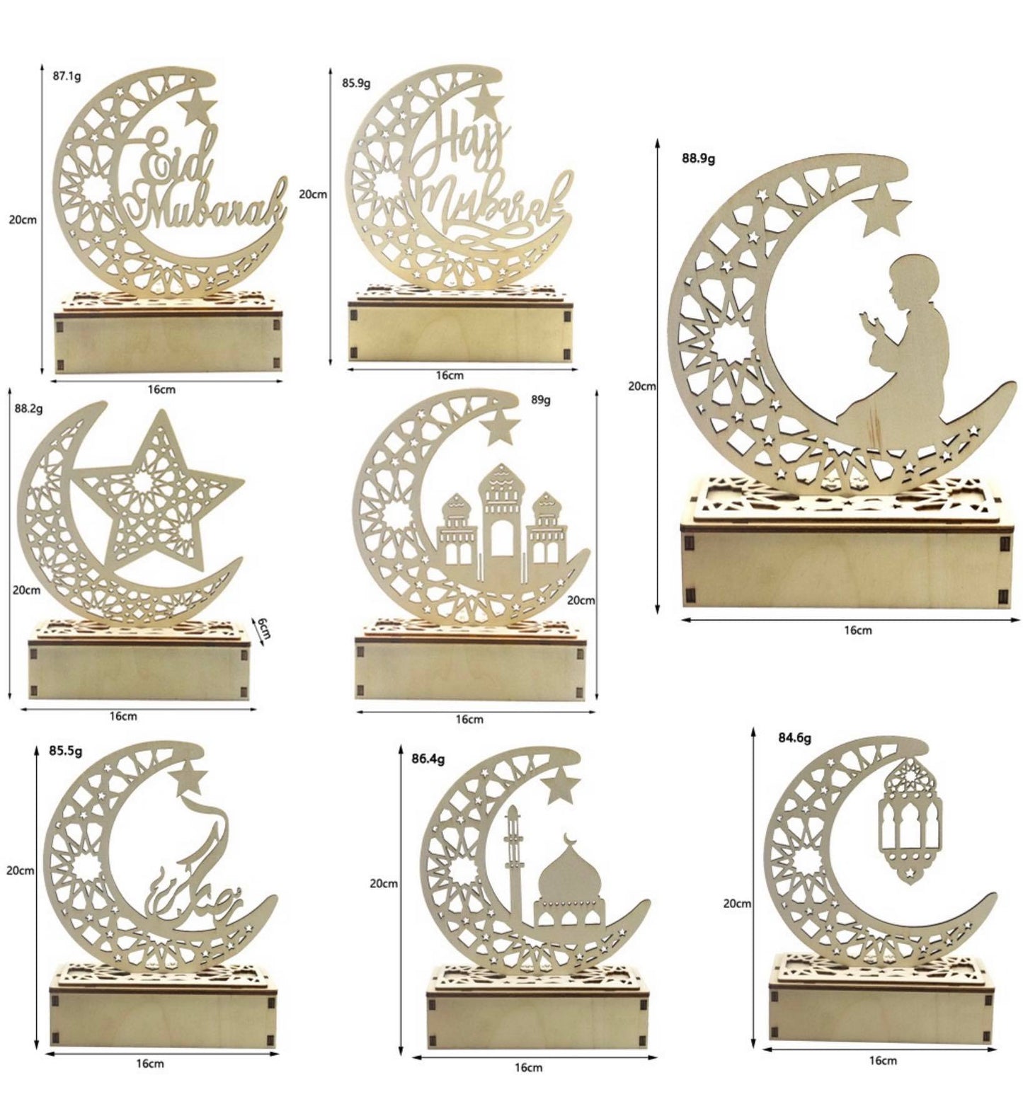 Laser Cut Eid and Ramadan Decorations Wooden Ornaments with LED Lights style2 Middle Eastern Boutique