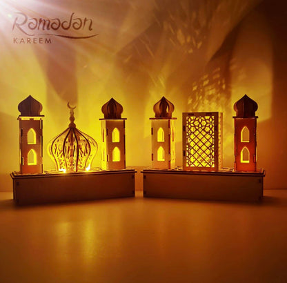 Simple Hand Crafts Wooden EID and RAMADAN Decoration with LED Lights. Middle Eastern Boutique