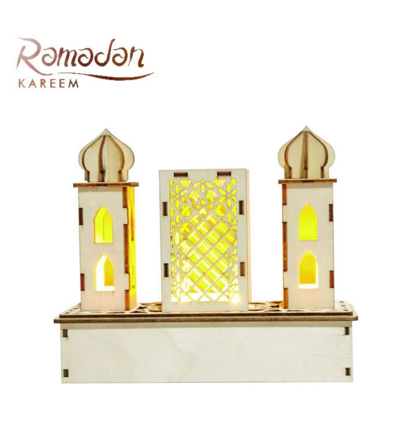 Simple Hand Crafts Wooden EID and RAMADAN Decoration with LED Lights. Middle Eastern Boutique