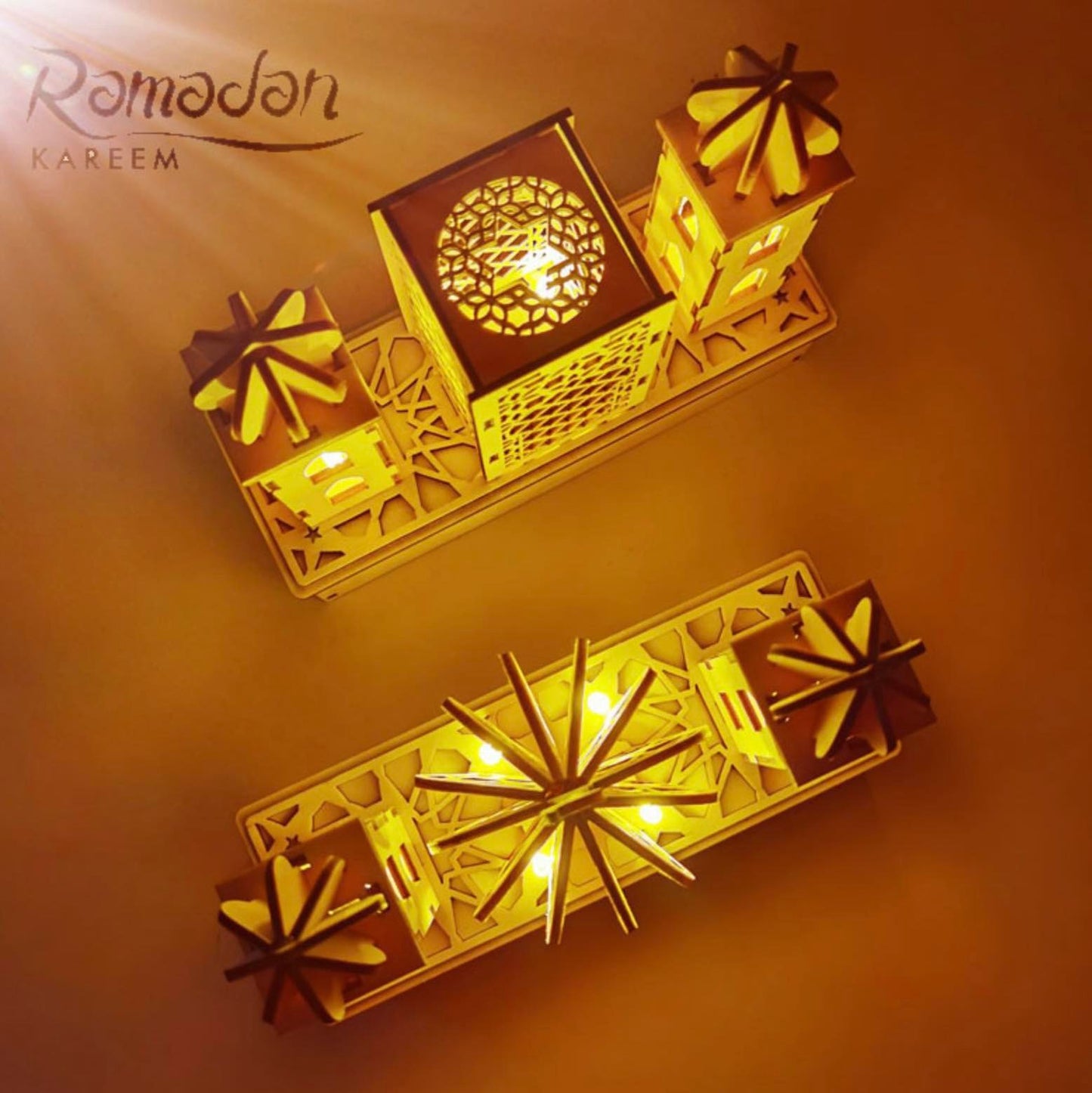 Simple Hand Crafts Wooden EID and RAMADAN Decoration with LED Lights. Middle Eastern Boutique