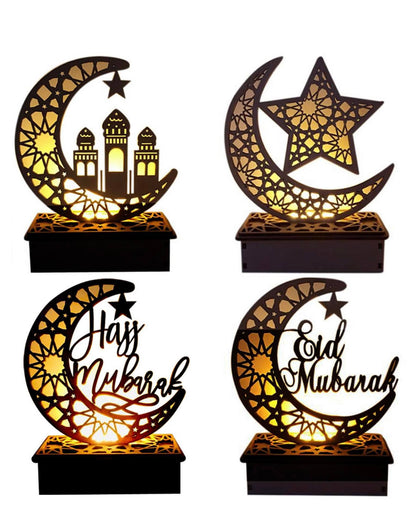 Ramadan Lantern - Half Moon and Star Islam Eid - Half Moon Shaped Night Light for Muslim Eid, Essential Decorations for Ramadan Prayers Style 4 Middle Eastern Boutique