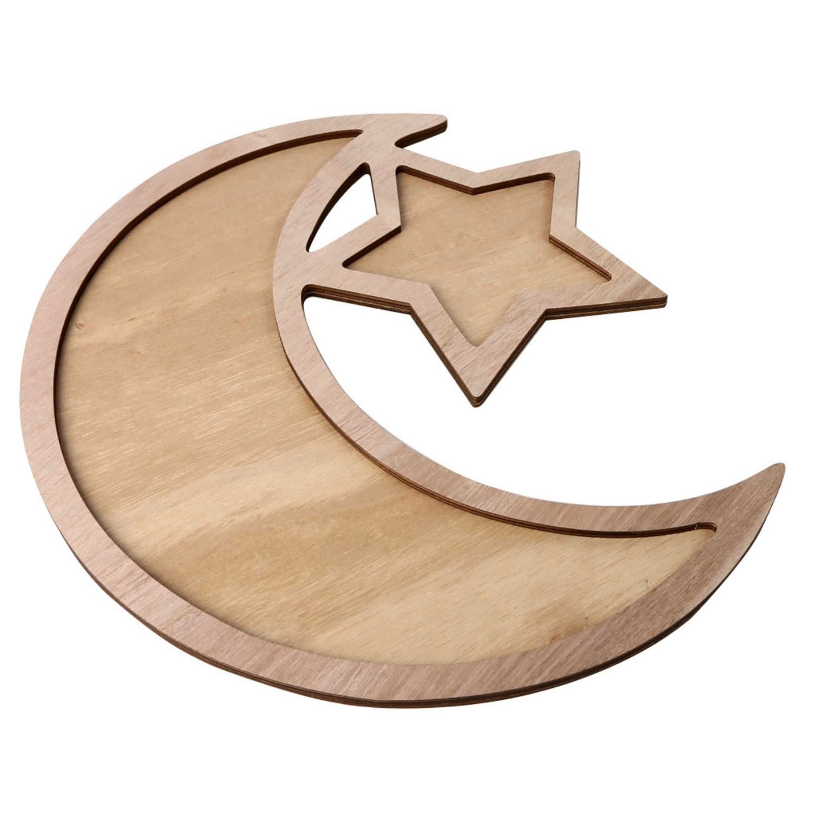 1PC Ramadan Mubarak Eid Decorations Wooden Tray Ramadan Wood Tabletop Decor Home Party Bedroom Eid Ornaments Eid Crafts Middle Eastern Boutique