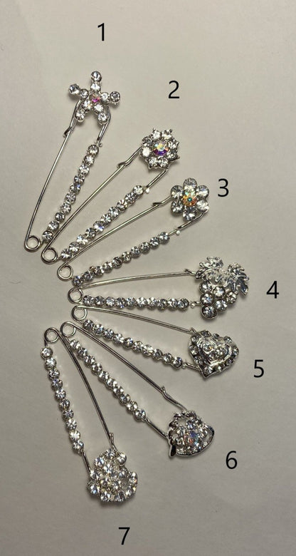 Silver Sparkle Pin Back Safety Pins with Ornaments Middle Eastern Boutique