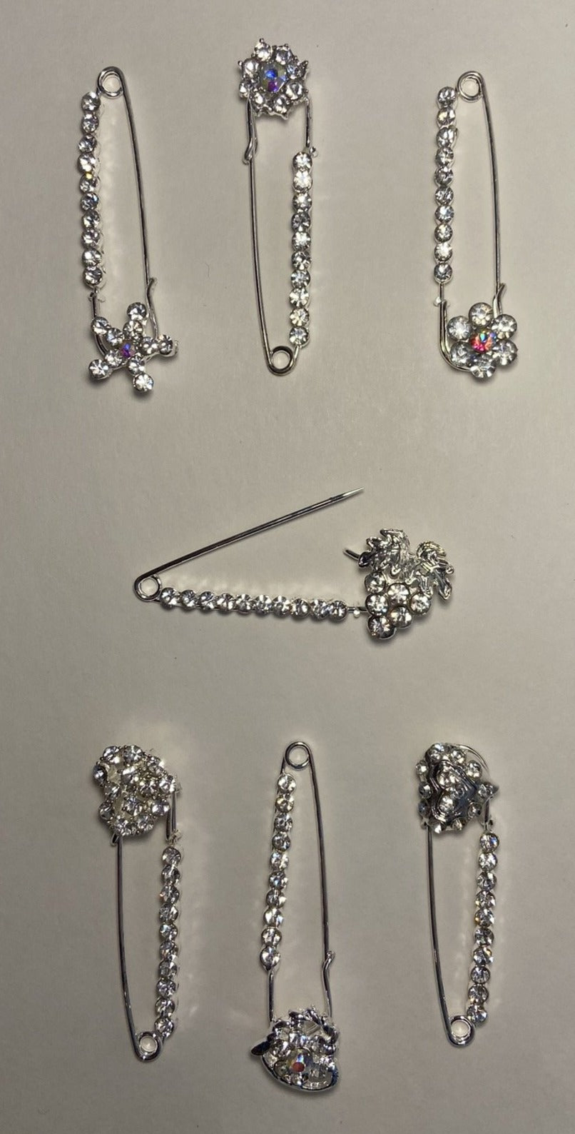 Silver Sparkle Pin Back Safety Pins with Ornaments Middle Eastern Boutique