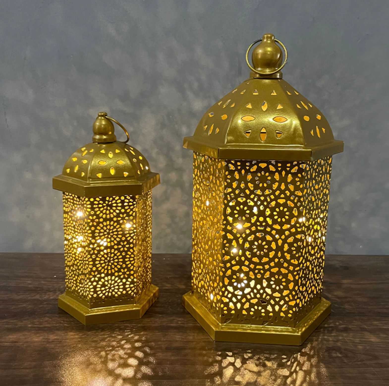 Ramadan Decorations Table Decor Lantern with Flickering LED Eid Mubarak Lantern with LED Decorative Hanging Lantern Middle Eastern Boutique