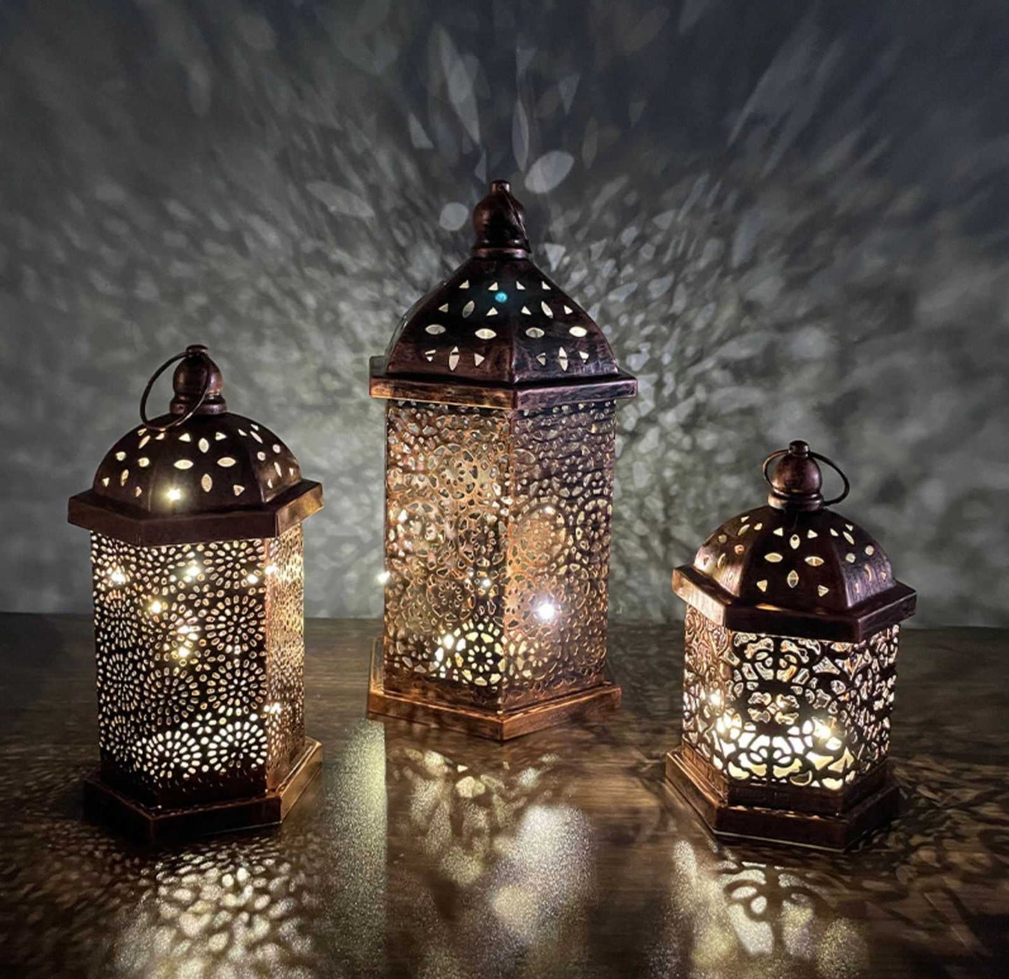 Ramadan Decorations Table Decor Lantern with Flickering LED Eid Mubarak Lantern with LED Decorative Hanging Lantern Middle Eastern Boutique