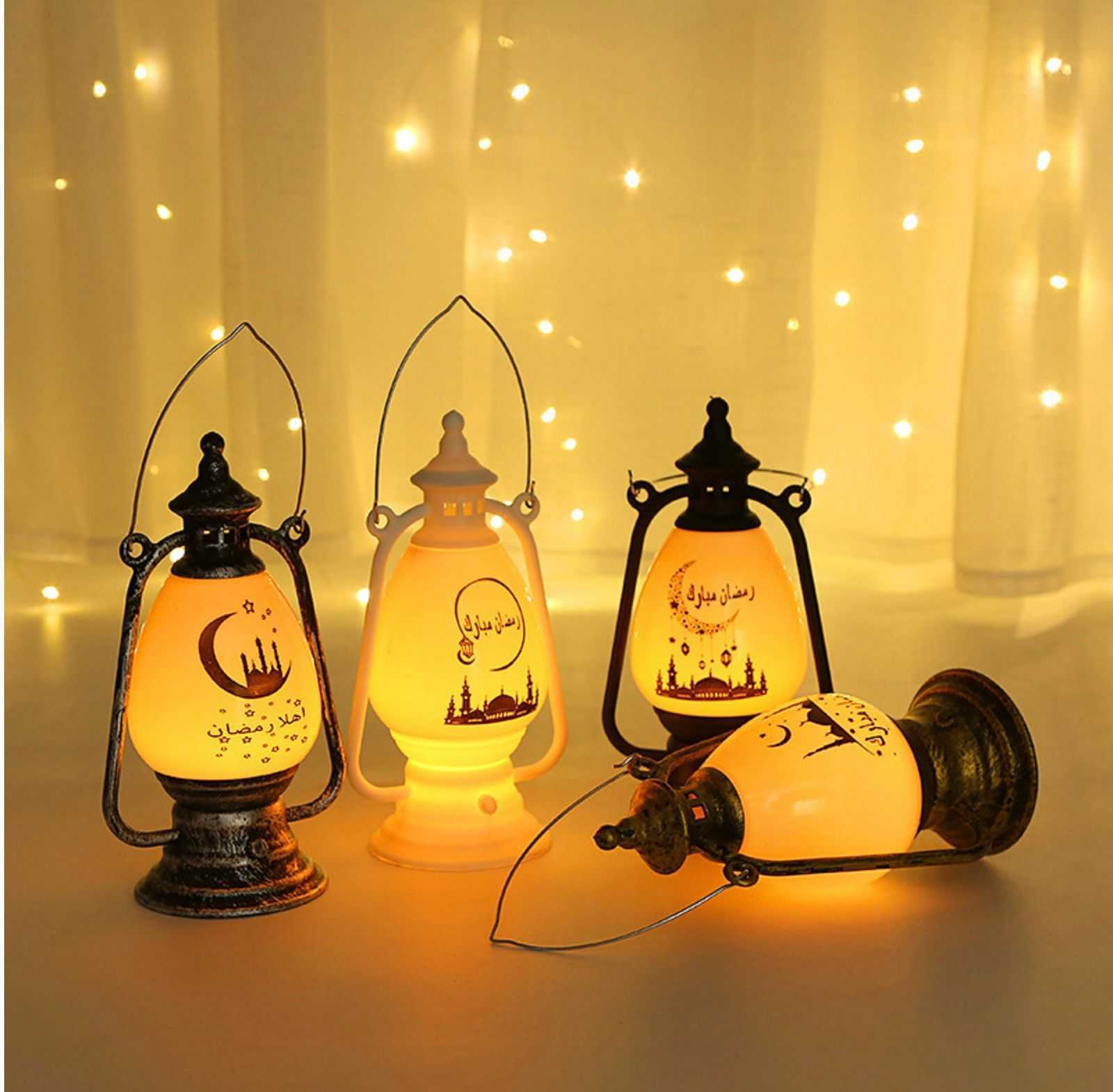 New Ramadan Lamp Eid Mubarak Iron Wind Lamp Battery Crafts Decoration  Pendant Arabic Lantern