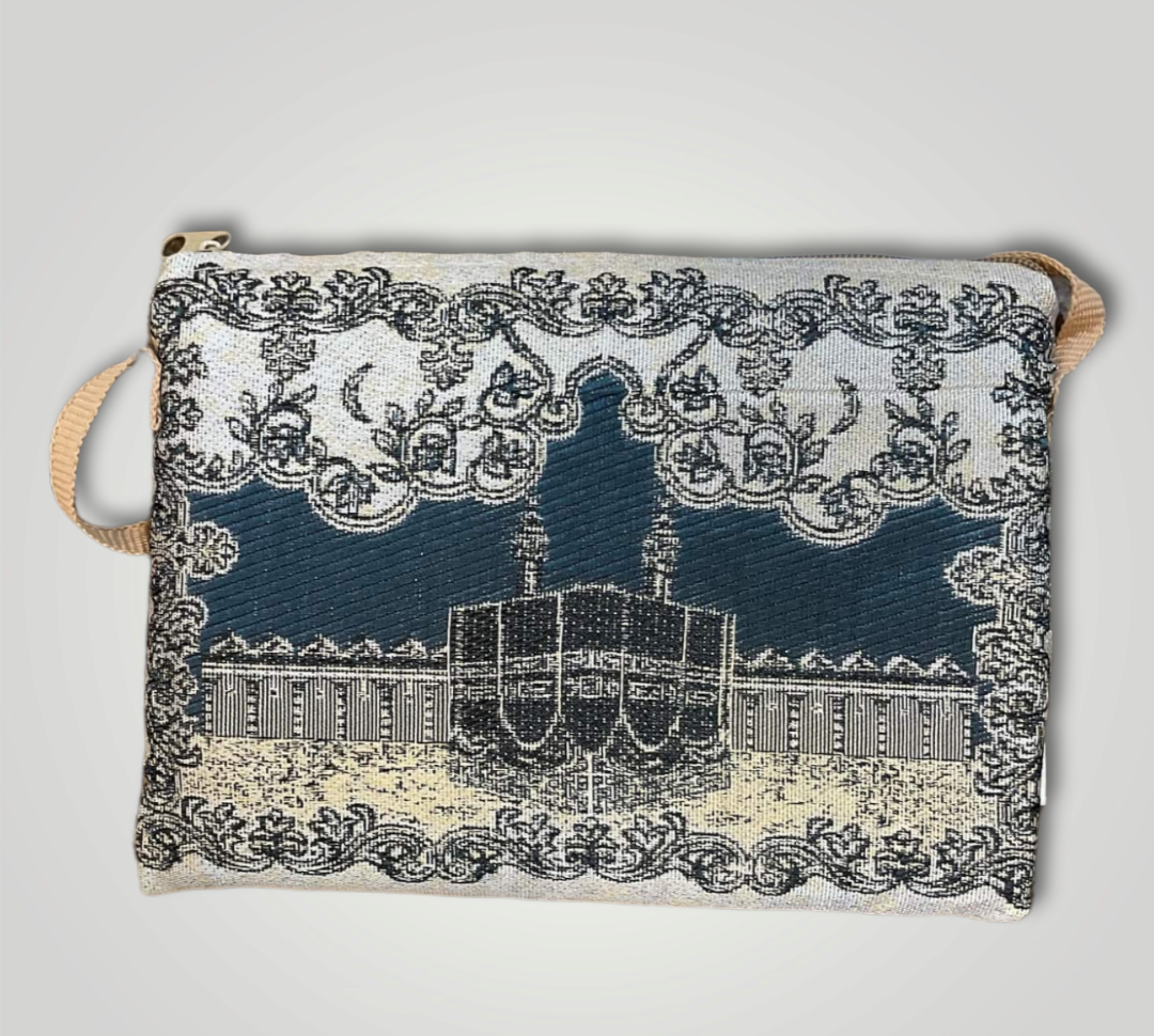 Muslim Prayer Mat or Prayer Rug in a Travel Carry Bag with Mecca Al Kaaba Style. Middle Eastern Boutique