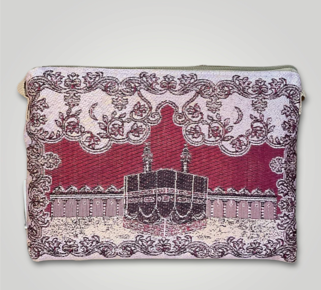 Muslim Prayer Mat or Prayer Rug in a Travel Carry Bag with Mecca Al Kaaba Style. Middle Eastern Boutique