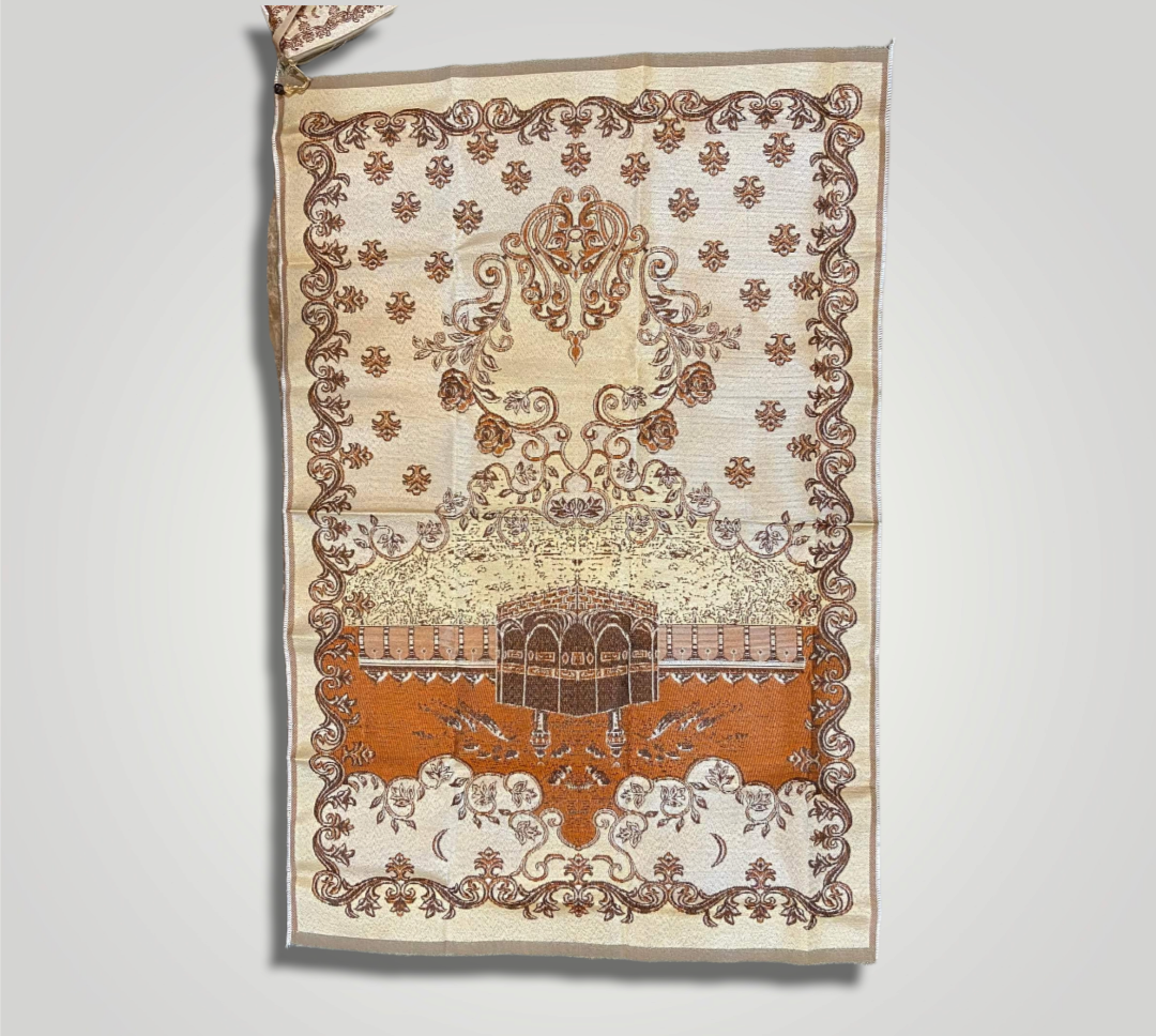 Muslim Prayer Mat or Prayer Rug in a Travel Carry Bag with Mecca Al Kaaba Style. Middle Eastern Boutique