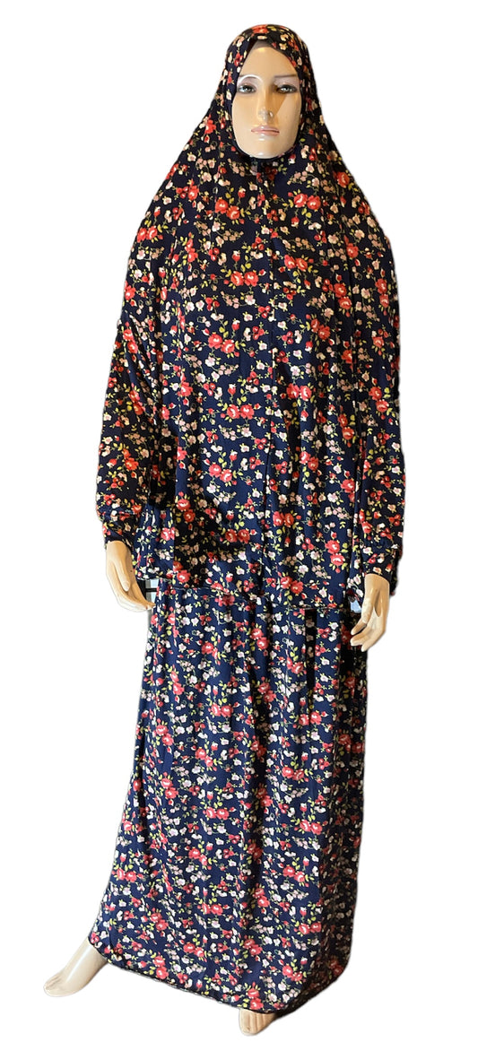Muslim Women Two-Piece Prayer Outfit -  Flower Patterns - Prayer Dress for Women