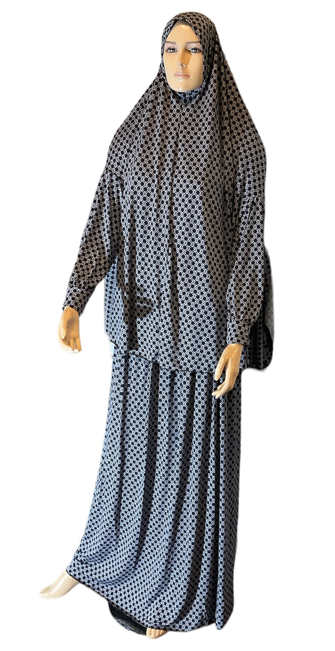 Muslim Women Two-Piece Prayer Outfit - Plain with Black Dot Patterns