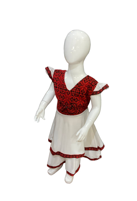 Embroidered Dress for Kids - Red and Cream White -  Tatreez.