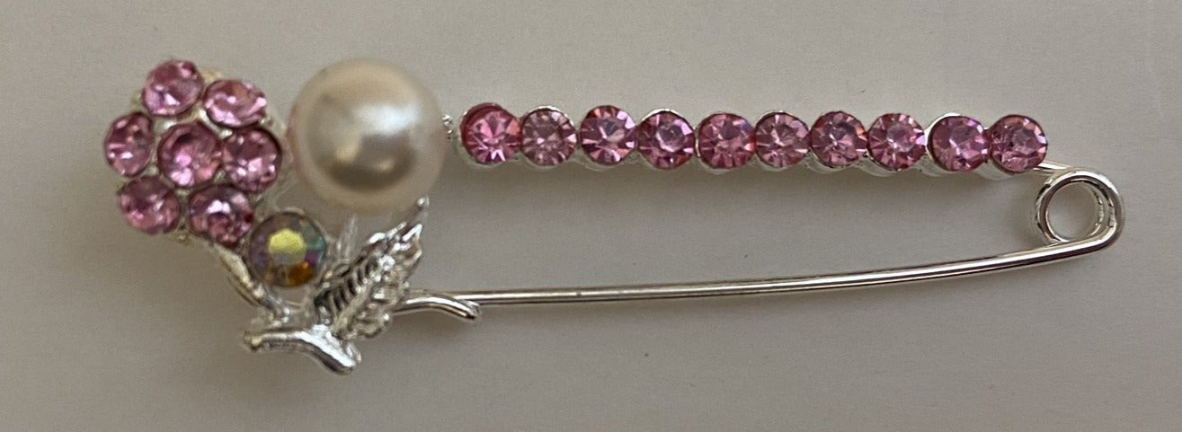 Pearl Flower Sparkle Pin Back Safety Pins Middle Eastern Boutique