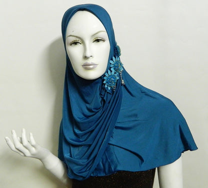 1-Piece Large Aya Amira Hijab with flowers Middle Eastern Boutique