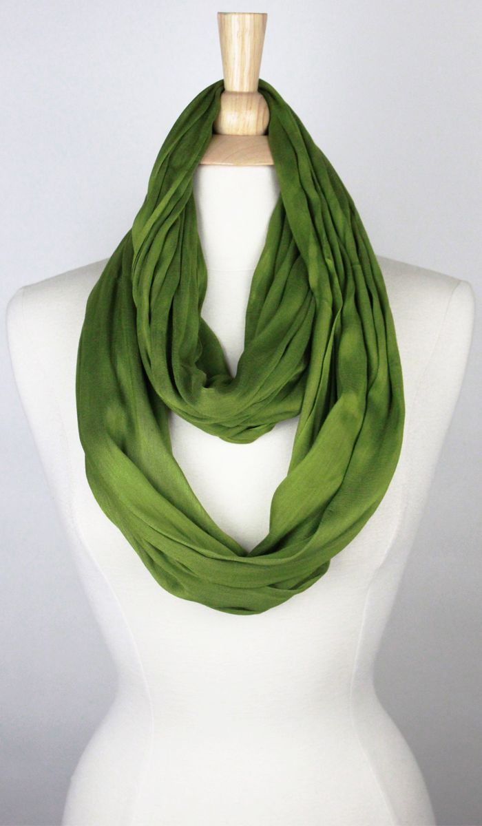 Comfy green women's silk infinity circle scarf, made in USA